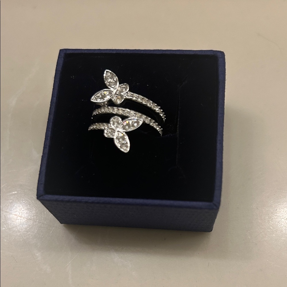 Swarovski Silver Crystal Butterfly Ring Set